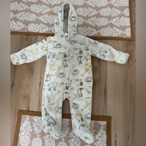 Cozy Cream Animal Print Fleece Hooded Baby Onesie